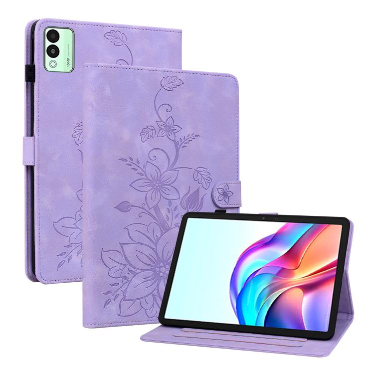 For Tecno Megapad 11 Lily Embossed Leather Tablet Case(Purple) - Others by PMC TechLife | Online Shopping South Africa | PMC TechLife | Buy Now Pay Later Mobicred