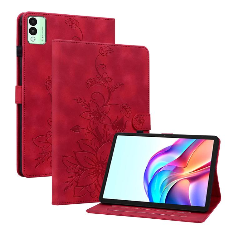 For Tecno Megapad 11 Lily Embossed Leather Tablet Case(Red) - Others by PMC TechLife | Online Shopping South Africa | PMC TechLife | Buy Now Pay Later Mobicred