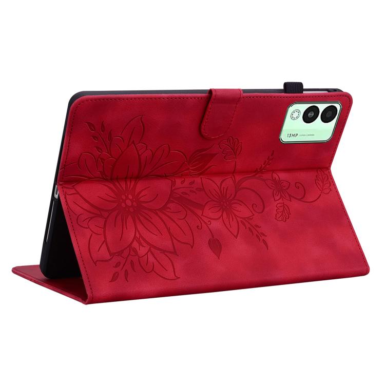 For Tecno Megapad 11 Lily Embossed Leather Tablet Case(Red) - Others by PMC TechLife | Online Shopping South Africa | PMC TechLife | Buy Now Pay Later Mobicred