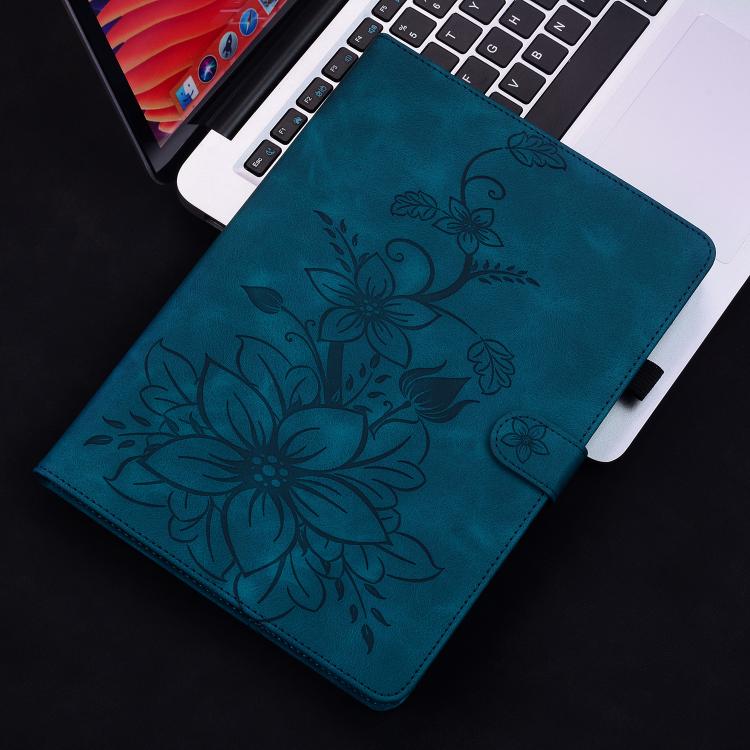 For Tecno Megapad 11 Lily Embossed Leather Tablet Case(Dark Blue) - Others by PMC TechLife | Online Shopping South Africa | PMC TechLife | Buy Now Pay Later Mobicred