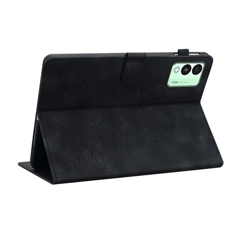 For Tecno Megapad 11 Lily Embossed Leather Tablet Case(Black) - Others by PMC TechLife | Online Shopping South Africa | PMC TechLife | Buy Now Pay Later Mobicred