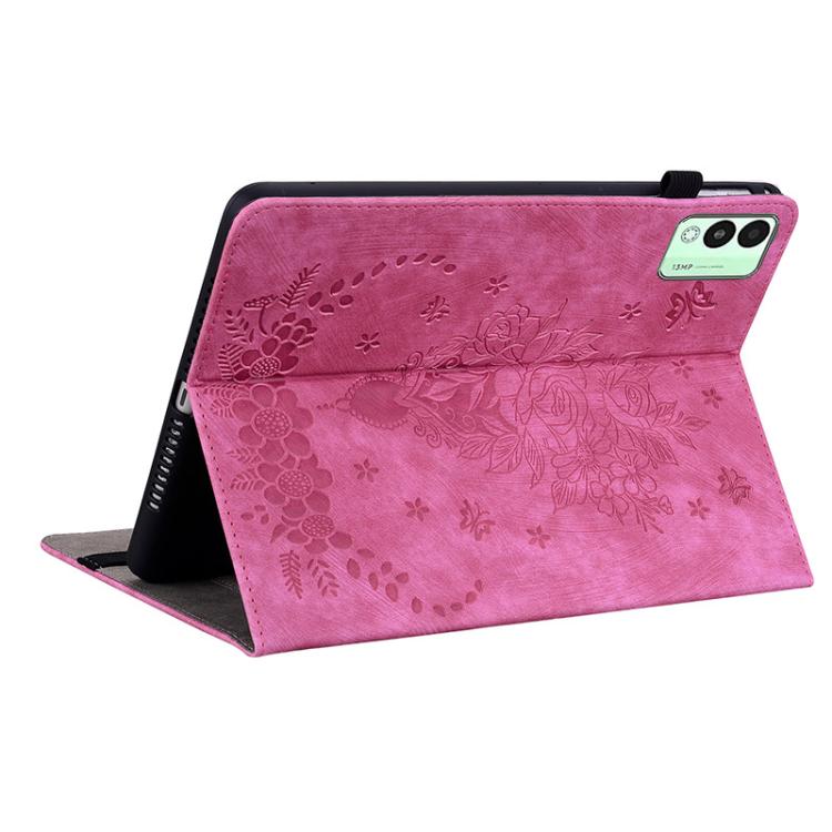 For Tecno Megapad 11 Butterfly Rose Embossed Leather Tablet Case(Rose Red) - Others by PMC TechLife | Online Shopping South Africa | PMC TechLife | Buy Now Pay Later Mobicred