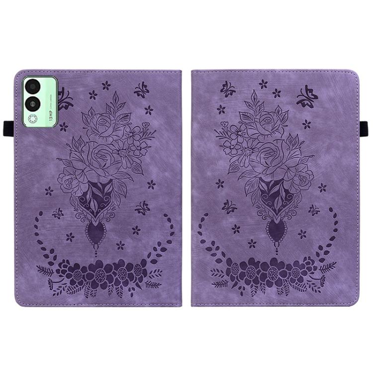 For Tecno Megapad 11 Butterfly Rose Embossed Leather Tablet Case(Purple) - Others by PMC TechLife | Online Shopping South Africa | PMC TechLife | Buy Now Pay Later Mobicred