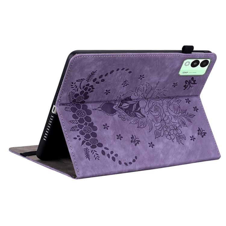 For Tecno Megapad 11 Butterfly Rose Embossed Leather Tablet Case(Purple) - Others by PMC TechLife | Online Shopping South Africa | PMC TechLife | Buy Now Pay Later Mobicred