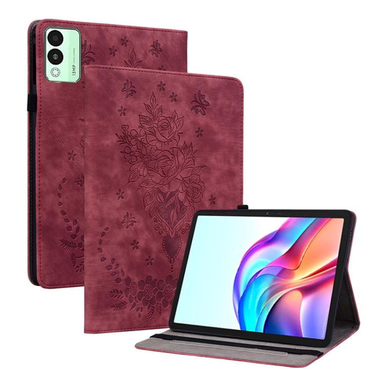 For Tecno Megapad 11 Butterfly Rose Embossed Leather Tablet Case(Red) - Others by PMC TechLife | Online Shopping South Africa | PMC TechLife | Buy Now Pay Later Mobicred