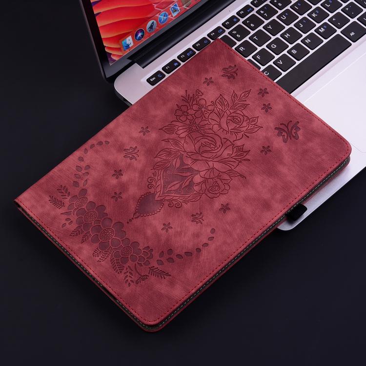 For Tecno Megapad 11 Butterfly Rose Embossed Leather Tablet Case(Red) - Others by PMC TechLife | Online Shopping South Africa | PMC TechLife | Buy Now Pay Later Mobicred