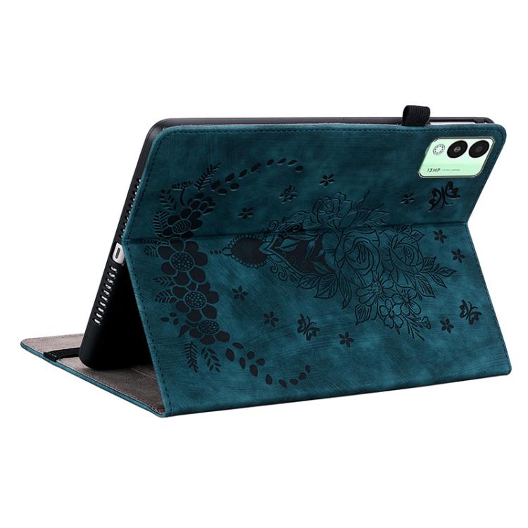 For Tecno Megapad 11 Butterfly Rose Embossed Leather Tablet Case(Dark Blue) - Others by PMC TechLife | Online Shopping South Africa | PMC TechLife | Buy Now Pay Later Mobicred