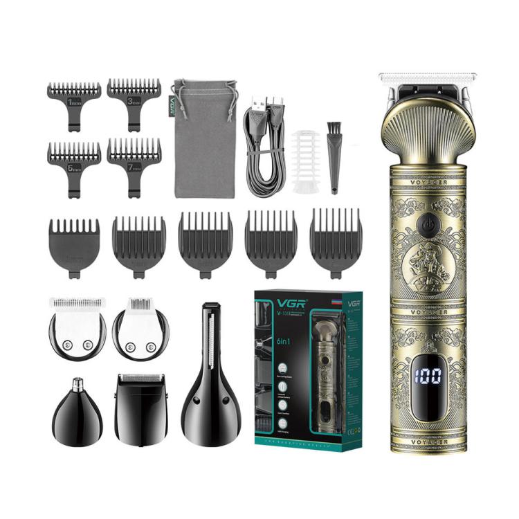 VGR V-106 6-in-1 Digital Display Electric Hair Clipper Kit(Gold) - Hair Trimmer by VGR | Online Shopping South Africa | PMc TechLife | Buy Now Pay Later Mobicred