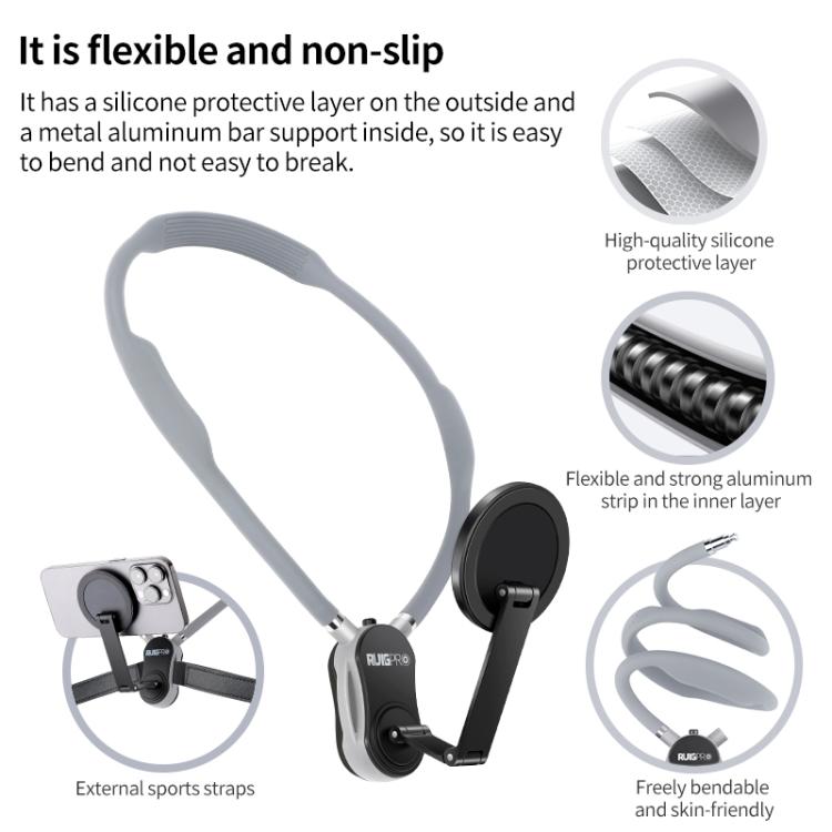 RUIGPRO Magnetic Neck Mount Anti-shake Phone Bracket(Grey) - free shipping - PMC TechLife - Order now!