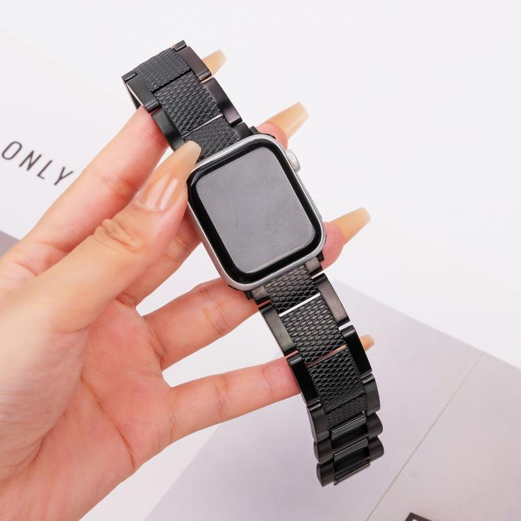 For Apple Watch 46mm / 49mm / 45mm / 44mm Wave Thread 3-bead Stainless Steel Watch Band(Black) - Watch Bands by PMc TechLife | Online Shopping South Africa | PMc TechLife | Buy Now Pay Later Mobicred