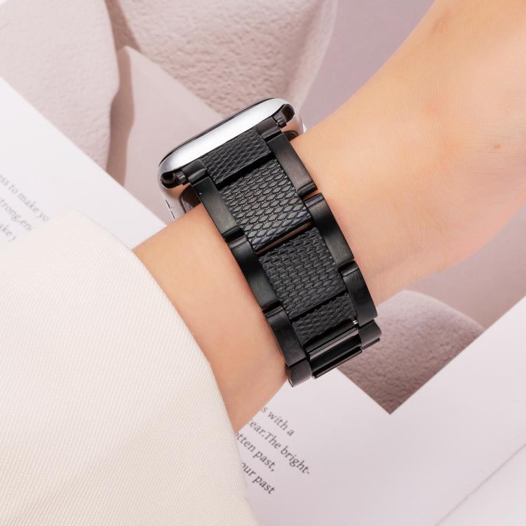 For Apple Watch 46mm / 49mm / 45mm / 44mm Wave Thread 3-bead Stainless Steel Watch Band(Black) - Watch Bands by PMc TechLife | Online Shopping South Africa | PMc TechLife | Buy Now Pay Later Mobicred