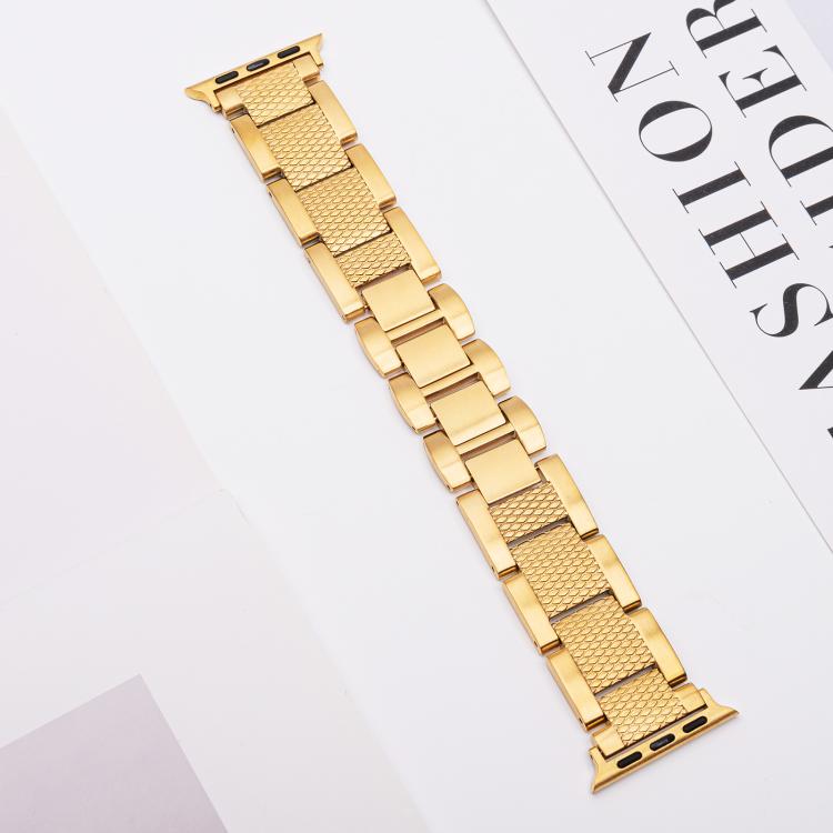 For Apple Watch 46mm / 49mm / 45mm / 44mm Wave Thread 3-bead Stainless Steel Watch Band(Gold) - free shipping - PMc TechLife - Order now!