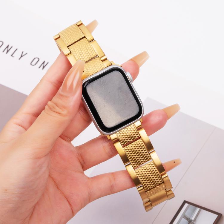 For Apple Watch 46mm / 49mm / 45mm / 44mm Wave Thread 3-bead Stainless Steel Watch Band(Gold) - free shipping - PMc TechLife - Order now!