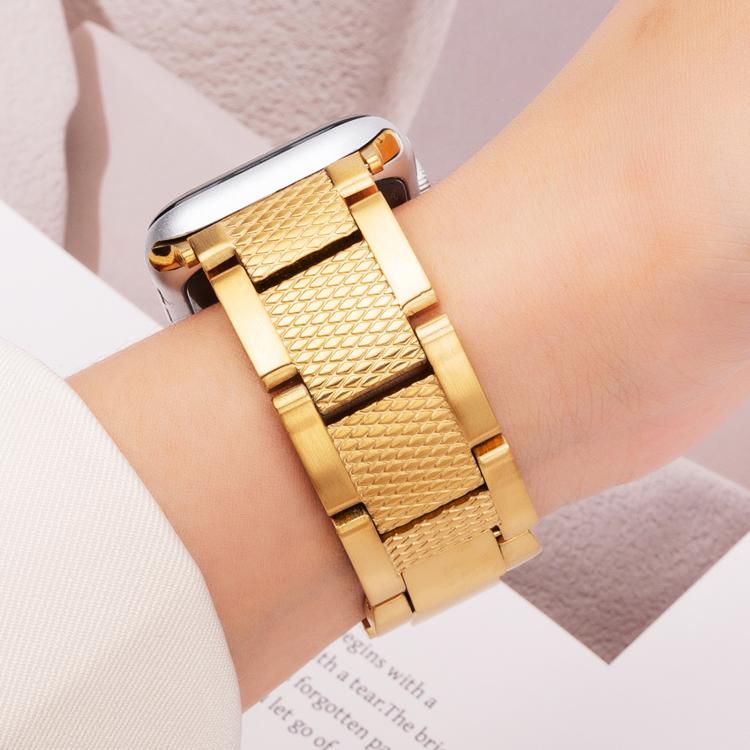For Apple Watch 46mm / 49mm / 45mm / 44mm Wave Thread 3-bead Stainless Steel Watch Band(Gold) - free shipping - PMc TechLife - Order now!