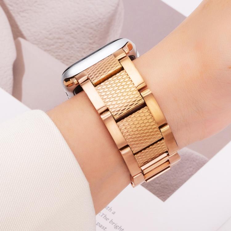 For Apple Watch 46mm / 49mm / 45mm / 44mm Wave Thread 3-bead Stainless Steel Watch Band(Rose Gold) - free shipping - PMc TechLife - Order now!