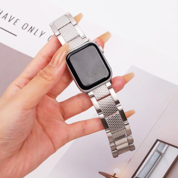 For Apple Watch 46mm / 49mm / 45mm / 44mm Wave Thread 3-bead Stainless Steel Watch Band(Silver) - free shipping - PMc TechLife - Order now!