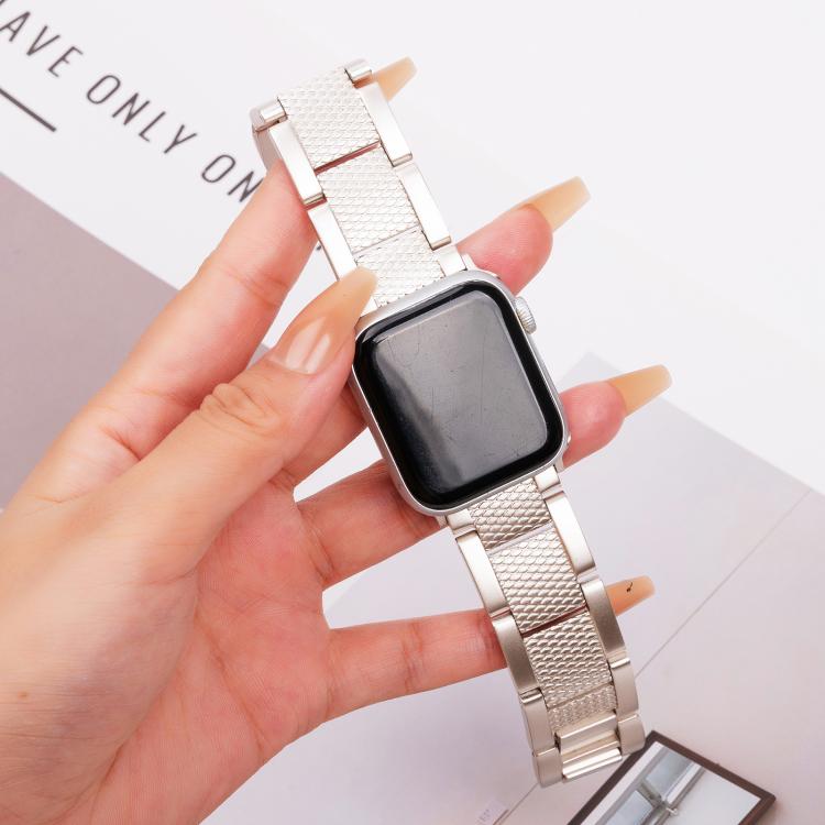 For Apple Watch 46mm / 49mm / 45mm / 44mm Wave Thread 3-bead Stainless Steel Watch Band(Starlight) - free shipping - PMc TechLife - Order now!