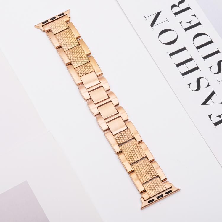 For Apple Watch 42mm / 41mm / 40mm / 38mm Wave Thread 3-bead Stainless Steel Watch Band(Rose Gold) - free shipping - PMc TechLife - Order now!
