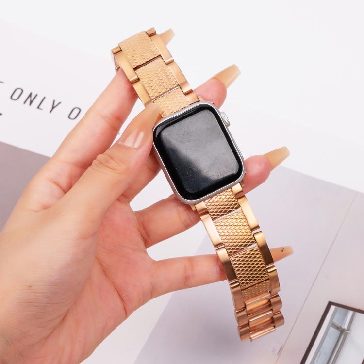 For Apple Watch 42mm / 41mm / 40mm / 38mm Wave Thread 3-bead Stainless Steel Watch Band(Rose Gold) - free shipping - PMc TechLife - Order now!