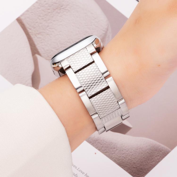 For Apple Watch 42mm / 41mm / 40mm / 38mm Wave Thread 3-bead Stainless Steel Watch Band(Silver) - free shipping - PMc TechLife - Order now!