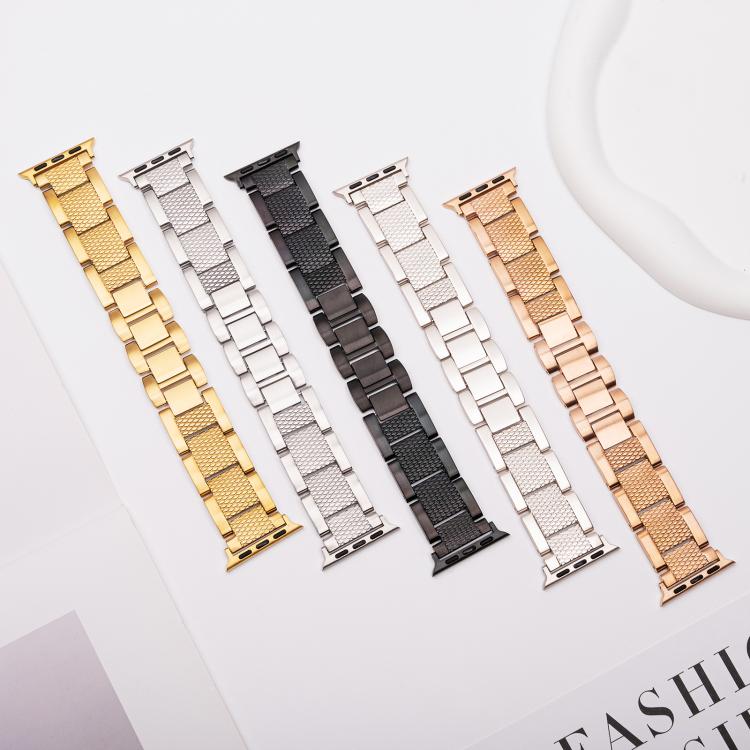 For Apple Watch 46mm / 49mm / 45mm / 44mm Wave Thread 3-bead Stainless Steel Watch Band(Black) - Watch Bands by PMc TechLife | Online Shopping South Africa | PMc TechLife | Buy Now Pay Later Mobicred