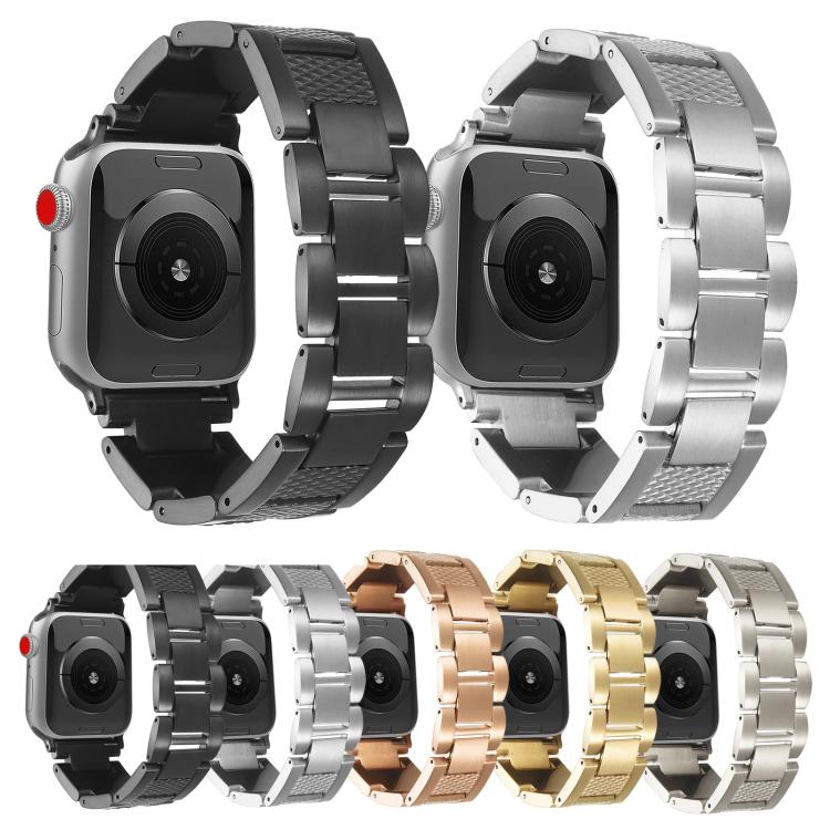 For Apple Watch 42mm / 41mm / 40mm / 38mm Wave Thread 3-bead Stainless Steel Watch Band(Black) - free shipping - PMc TechLife - Order now!