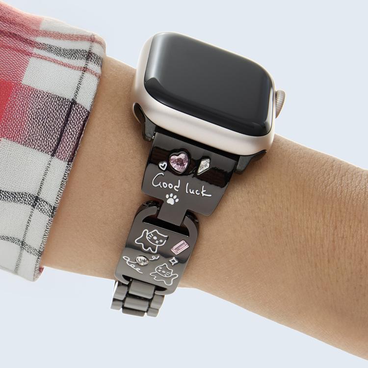 For Apple Watch 46mm / 49mm / 45mm / 44mm Colored Diamond Cat Stainless Steel Watch Band(Black) - Watch Bands by PMc TechLife | Online Shopping South Africa | PMc TechLife | Buy Now Pay Later Mobicred