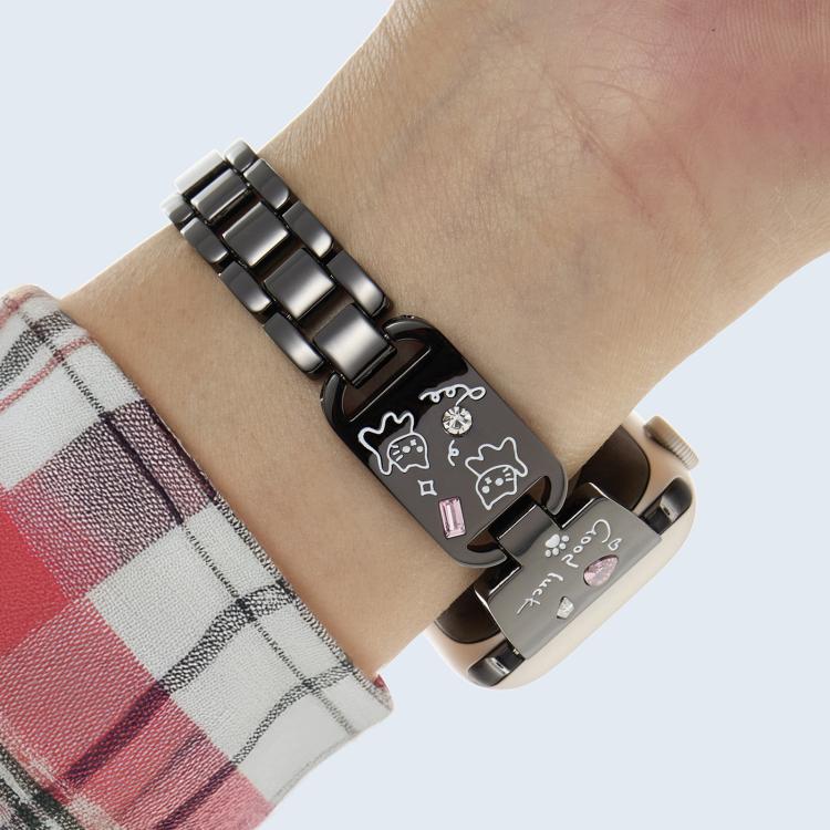For Apple Watch 46mm / 49mm / 45mm / 44mm Colored Diamond Cat Stainless Steel Watch Band(Black) - Watch Bands by PMc TechLife | Online Shopping South Africa | PMc TechLife | Buy Now Pay Later Mobicred