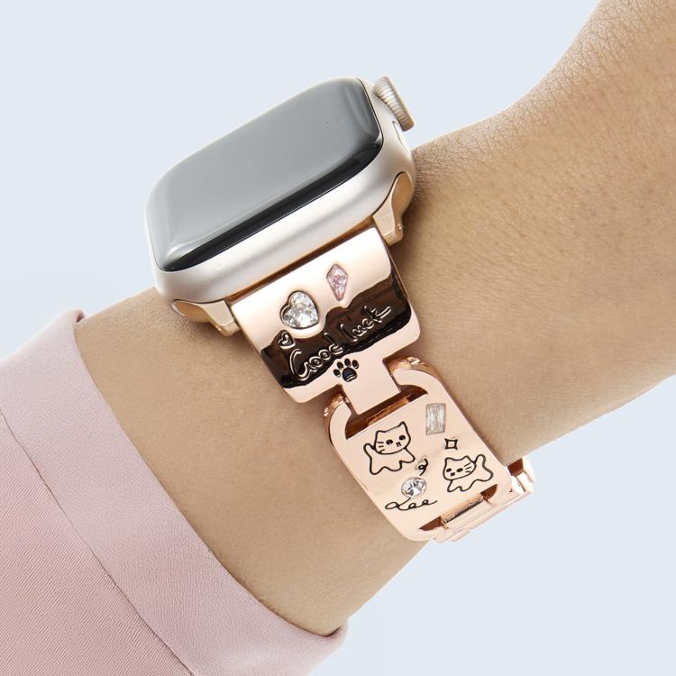 For Apple Watch 46mm / 49mm / 45mm / 44mm Colored Diamond Cat Stainless Steel Watch Band(Rose Gold) - free shipping - PMc TechLife - Order now!