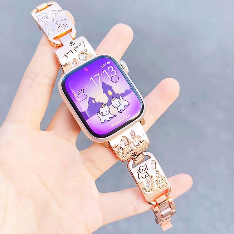 For Apple Watch 42mm / 41mm / 40mm / 38mm Colored Diamond Cat Stainless Steel Watch Band(Rose Gold) - free shipping - PMc TechLife - Order now!