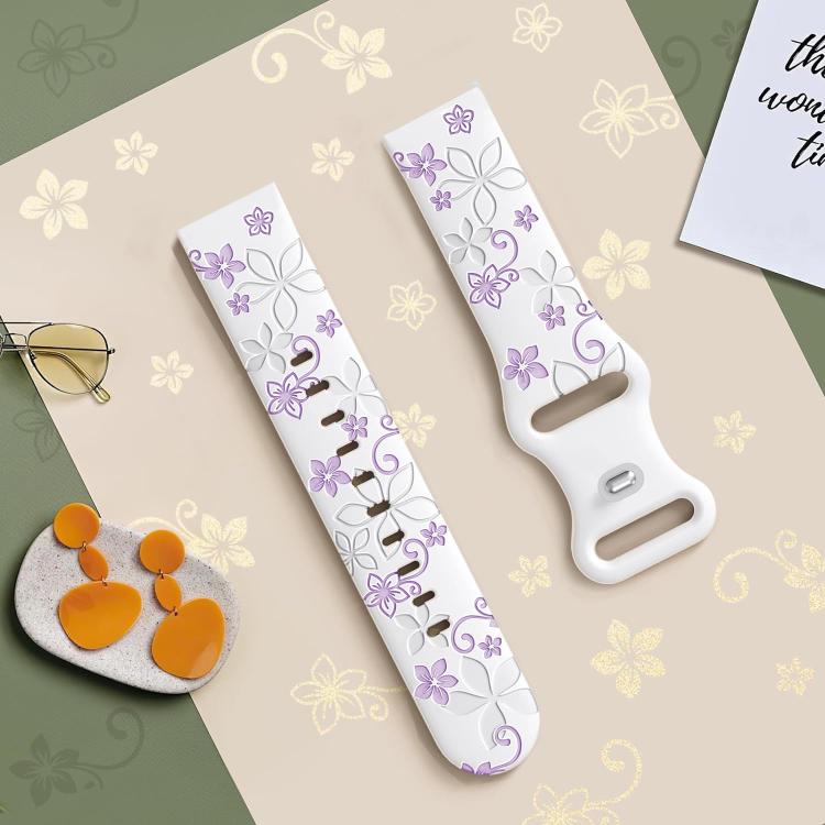 20mm Two Color Bauhinia Embossed Silicone Watch Band(White Purple) - 20mm Bands by PMc TechLife | Online Shopping South Africa | PMc TechLife | Buy Now Pay Later Mobicred