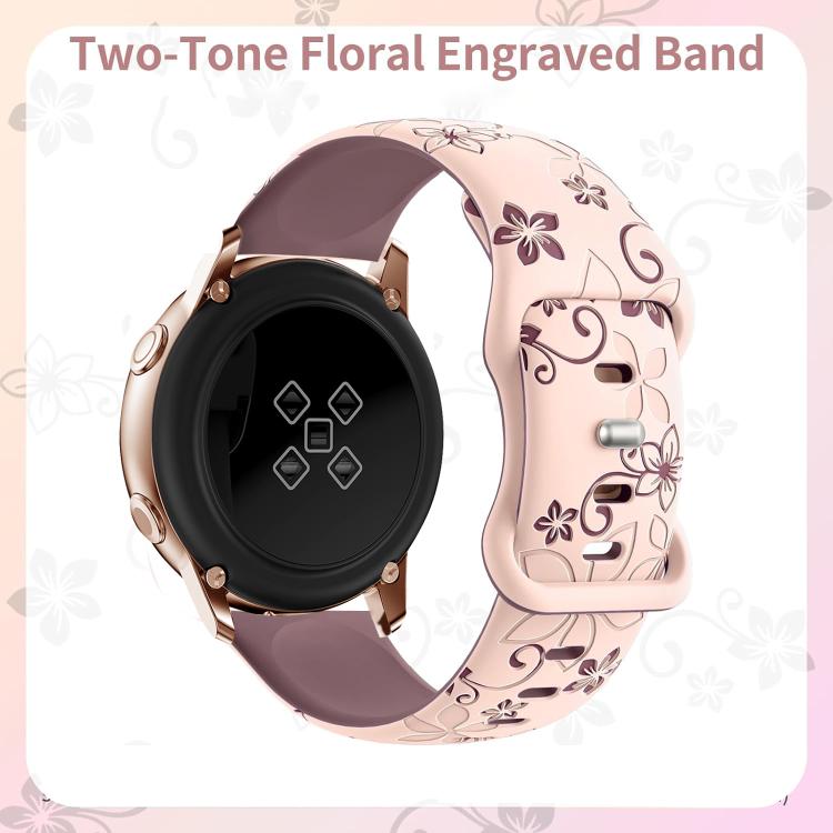 20mm Two Color Bauhinia Embossed Silicone Watch Band(Pink+Smoke Purple) - 20mm Bands by PMc TechLife | Online Shopping South Africa | PMc TechLife | Buy Now Pay Later Mobicred