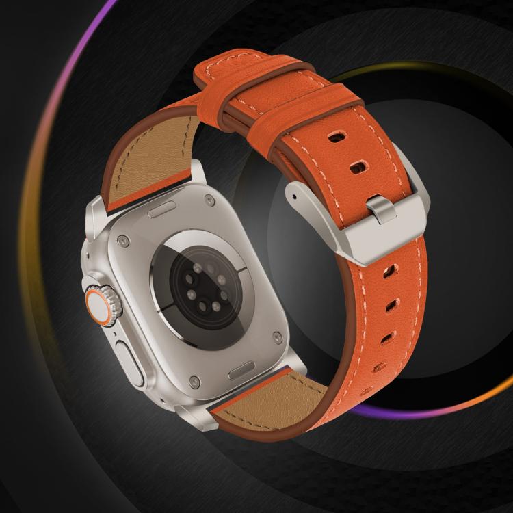 For Apple Watch 46mm / 49mm / 45mm / 44mm Titanium Buckle Nappa Genuine Leather Watch Band(Orange) - Watch Bands by PMC TechLife | Online Shopping South Africa | PMC TechLife | Buy Now Pay Later Mobicred