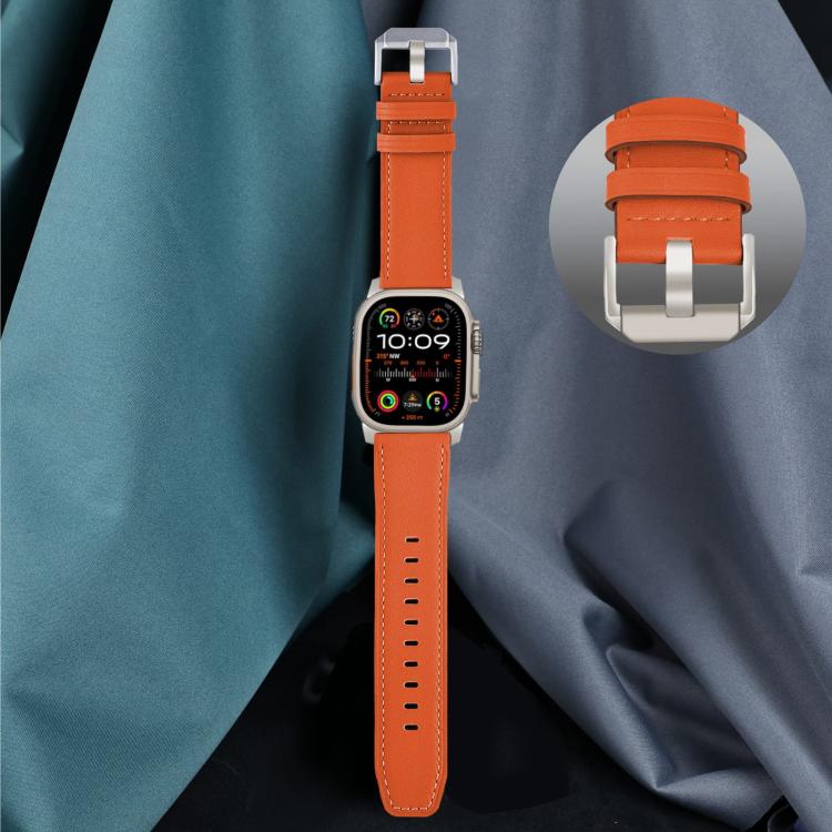 For Apple Watch 46mm / 49mm / 45mm / 44mm Titanium Buckle Nappa Genuine Leather Watch Band(Orange) - Watch Bands by PMC TechLife | Online Shopping South Africa | PMC TechLife | Buy Now Pay Later Mobicred