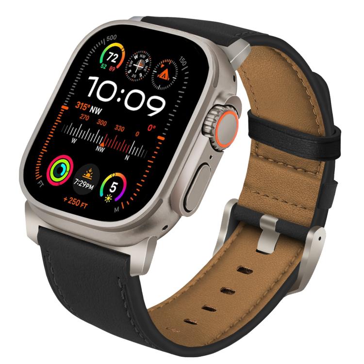 For Apple Watch 46mm / 49mm / 45mm / 44mm Titanium Buckle Nappa Genuine Leather Watch Band(Black) - Watch Bands by PMC TechLife | Online Shopping South Africa | PMC TechLife | Buy Now Pay Later Mobicred