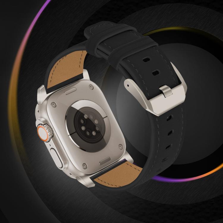 For Apple Watch 46mm / 49mm / 45mm / 44mm Titanium Buckle Nappa Genuine Leather Watch Band(Black) - Watch Bands by PMC TechLife | Online Shopping South Africa | PMC TechLife | Buy Now Pay Later Mobicred