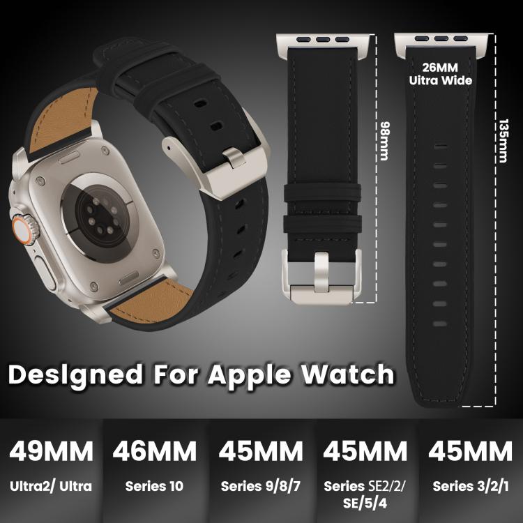 For Apple Watch 46mm / 49mm / 45mm / 44mm Titanium Buckle Nappa Genuine Leather Watch Band(Black) - Watch Bands by PMC TechLife | Online Shopping South Africa | PMC TechLife | Buy Now Pay Later Mobicred