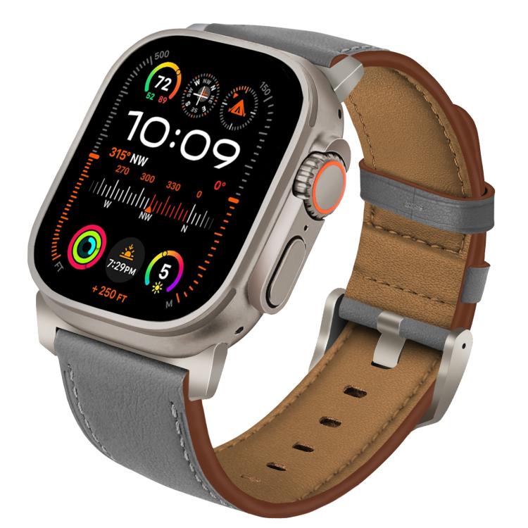 For Apple Watch 46mm / 49mm / 45mm / 44mm Titanium Buckle Nappa Genuine Leather Watch Band(Grey) - Watch Bands by PMC TechLife | Online Shopping South Africa | PMC TechLife | Buy Now Pay Later Mobicred