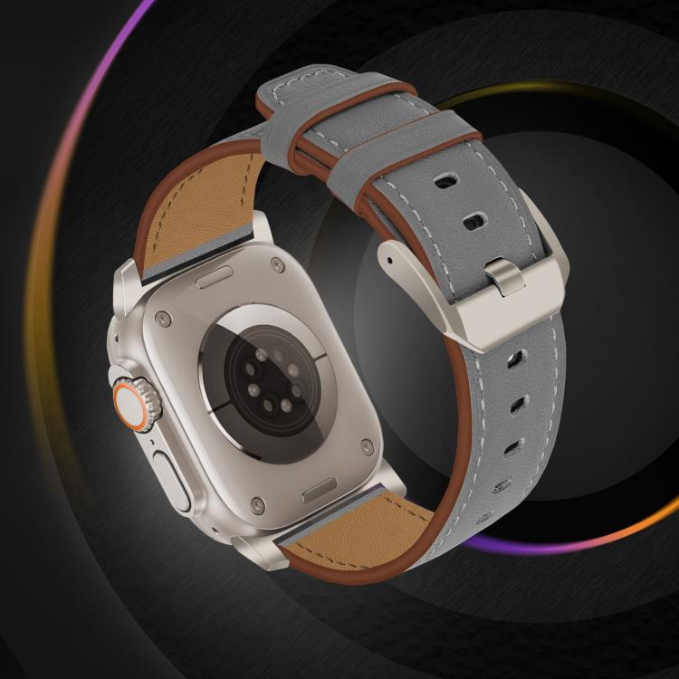 For Apple Watch 46mm / 49mm / 45mm / 44mm Titanium Buckle Nappa Genuine Leather Watch Band(Grey) - Watch Bands by PMC TechLife | Online Shopping South Africa | PMC TechLife | Buy Now Pay Later Mobicred