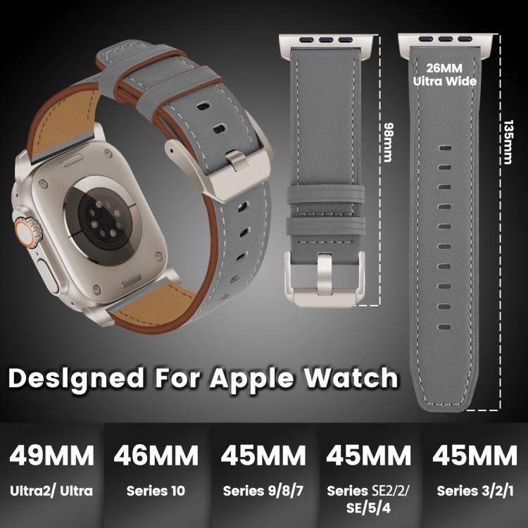 For Apple Watch 46mm / 49mm / 45mm / 44mm Titanium Buckle Nappa Genuine Leather Watch Band(Grey) - Watch Bands by PMC TechLife | Online Shopping South Africa | PMC TechLife | Buy Now Pay Later Mobicred