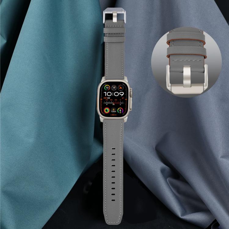 For Apple Watch 46mm / 49mm / 45mm / 44mm Titanium Buckle Nappa Genuine Leather Watch Band(Grey) - Watch Bands by PMC TechLife | Online Shopping South Africa | PMC TechLife | Buy Now Pay Later Mobicred
