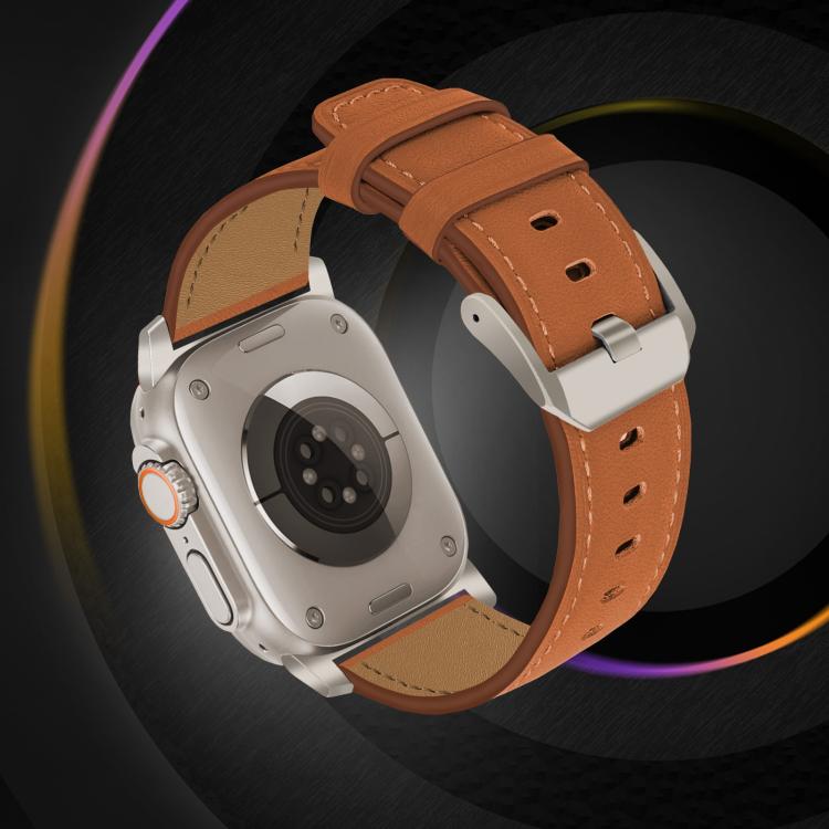 For Apple Watch 46mm / 49mm / 45mm / 44mm Titanium Buckle Nappa Genuine Leather Watch Band(Brown) - Watch Bands by PMC TechLife | Online Shopping South Africa | PMC TechLife | Buy Now Pay Later Mobicred