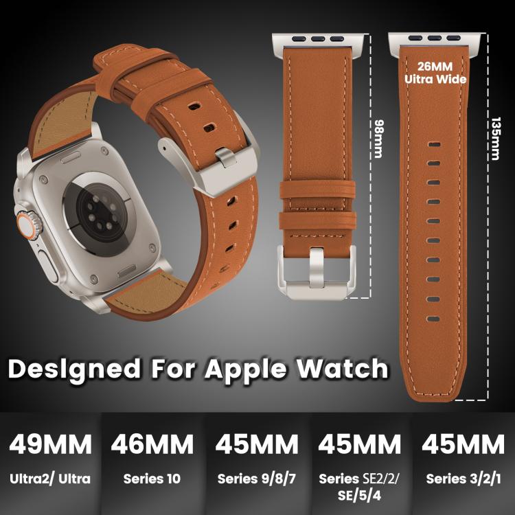 For Apple Watch 46mm / 49mm / 45mm / 44mm Titanium Buckle Nappa Genuine Leather Watch Band(Brown) - Watch Bands by PMC TechLife | Online Shopping South Africa | PMC TechLife | Buy Now Pay Later Mobicred