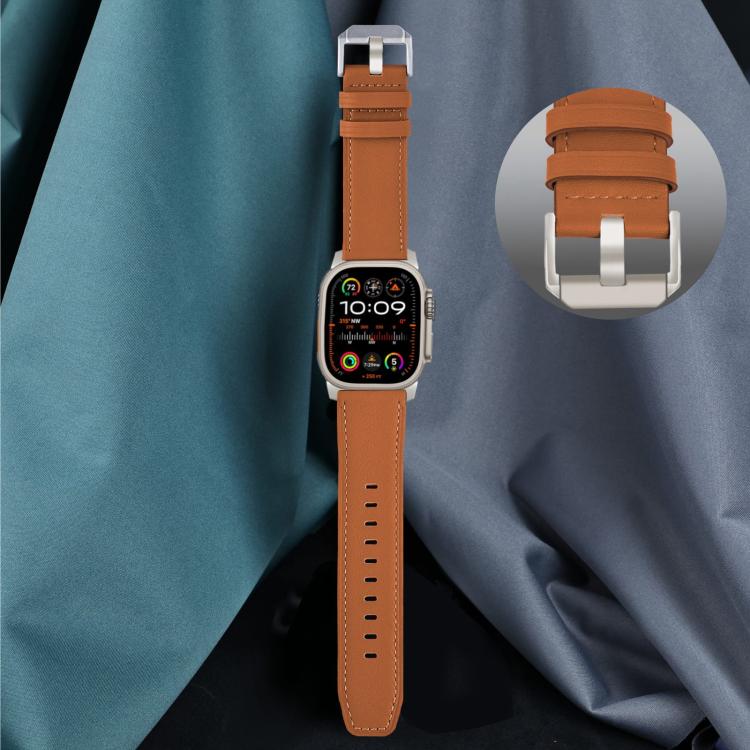 For Apple Watch 46mm / 49mm / 45mm / 44mm Titanium Buckle Nappa Genuine Leather Watch Band(Brown) - Watch Bands by PMC TechLife | Online Shopping South Africa | PMC TechLife | Buy Now Pay Later Mobicred