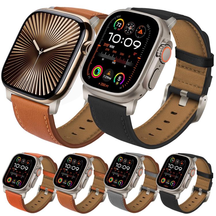 For Apple Watch 46mm / 49mm / 45mm / 44mm Titanium Buckle Nappa Genuine Leather Watch Band(Orange) - Watch Bands by PMC TechLife | Online Shopping South Africa | PMC TechLife | Buy Now Pay Later Mobicred