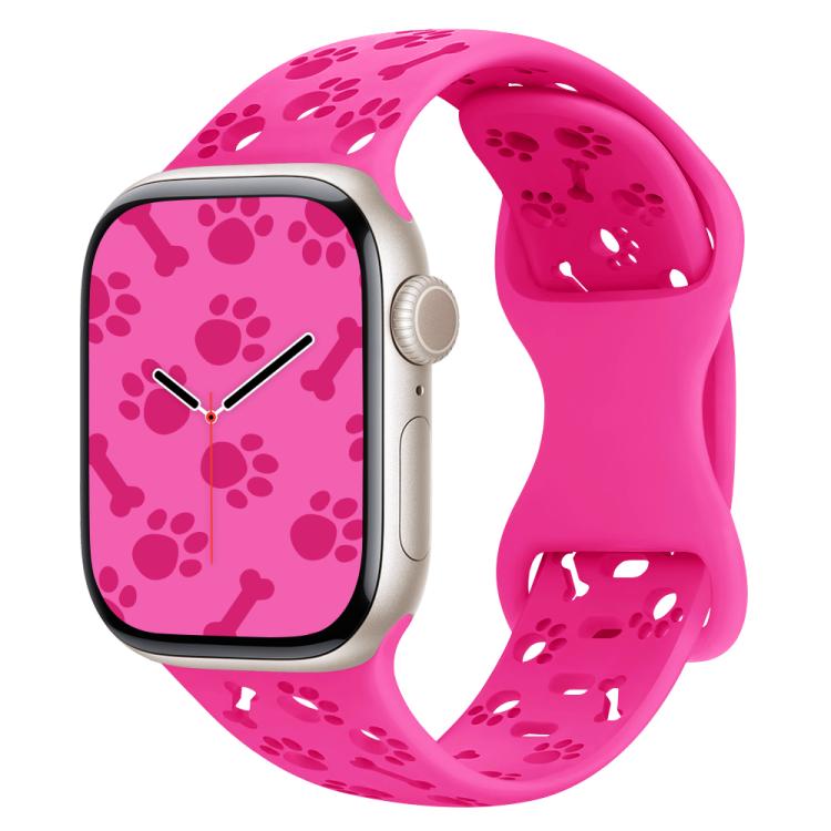 For Apple Watch 46mm / 49mm / 45mm / 44mm Dog Paw Bones Butterfly Buckle Silicone Watch Band(Rose Red) - Watch Bands by PMc TechLife | Online Shopping South Africa | PMc TechLife | Buy Now Pay Later Mobicred