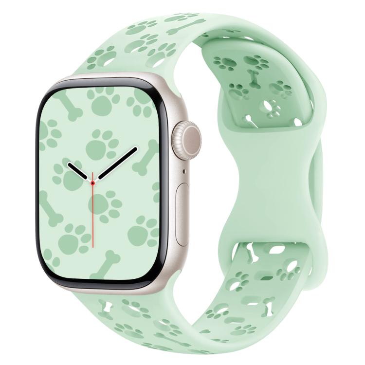 For Apple Watch 46mm / 49mm / 45mm / 44mm Dog Paw Bones Butterfly Buckle Silicone Watch Band(Light Mint) - free shipping - PMc TechLife - Order now!