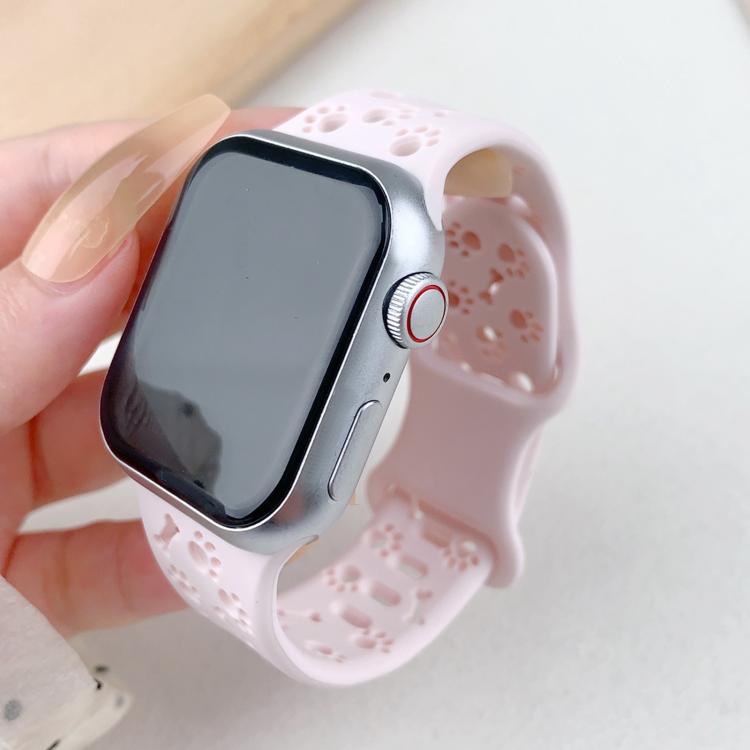 For Apple Watch 46mm / 49mm / 45mm / 44mm Dog Paw Bones Butterfly Buckle Silicone Watch Band(Light Peach Pink) - free shipping - PMc TechLife - Order now!