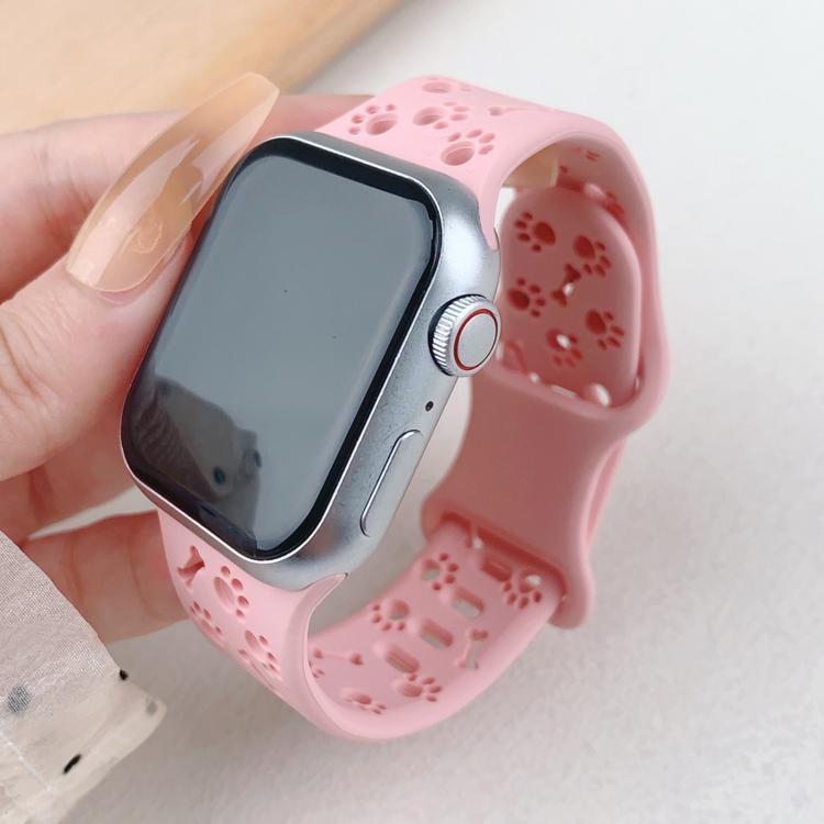 For Apple Watch 46mm / 49mm / 45mm / 44mm Dog Paw Bones Butterfly Buckle Silicone Watch Band(Pink Sand) - free shipping - PMc TechLife - Order now!