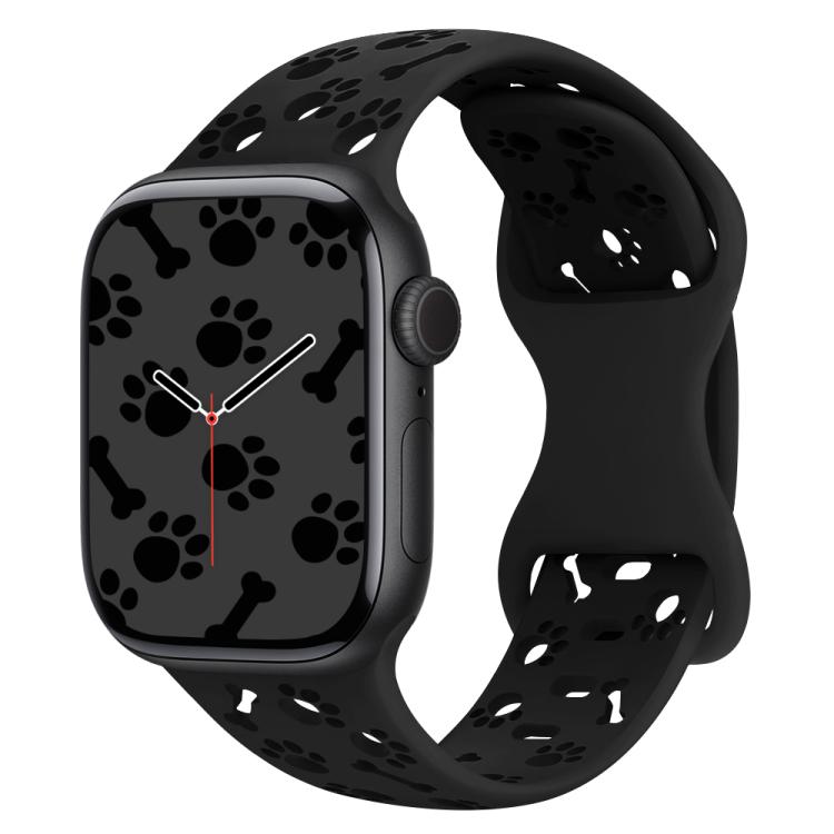 For Apple Watch 46mm / 49mm / 45mm / 44mm Dog Paw Bones Butterfly Buckle Silicone Watch Band(Black) - free shipping - PMc TechLife - Order now!
